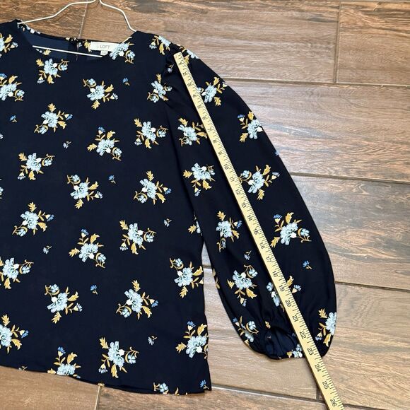 LOFT Women's Navy Floral Flowy Long Sleeve Blouse Top XL - Picture 3 of 9